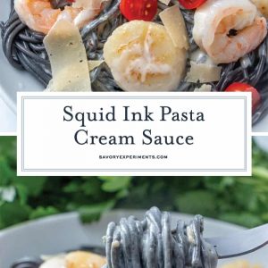 Squid ink pasta with white wine cream sauce for pinterest