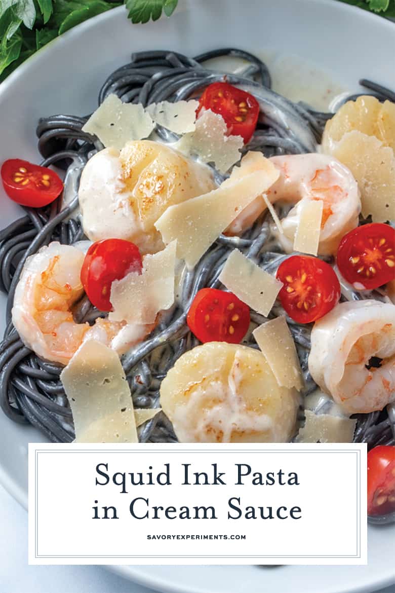 Black pasta with seafood
