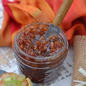My Bourbon Bacon Jam Recipe will change the way you see jam. This jam is sweet and savory and also happens to be the most versatile condiment around. #bourbon #bacon #baconjam www.savoryexperiments.com