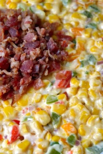Creamy Corn and Bacon Dip is a blend of fresh vegetables, bacon and decedent cream cheese for an appetizer that complements any occasion. | www.savoryexperiments.com