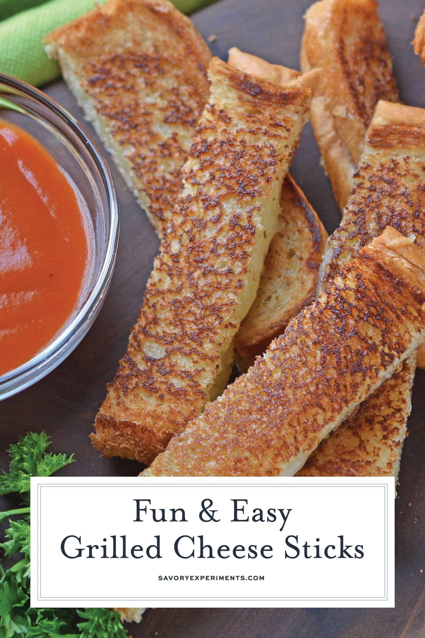 grilled cheese sticks with text overlays