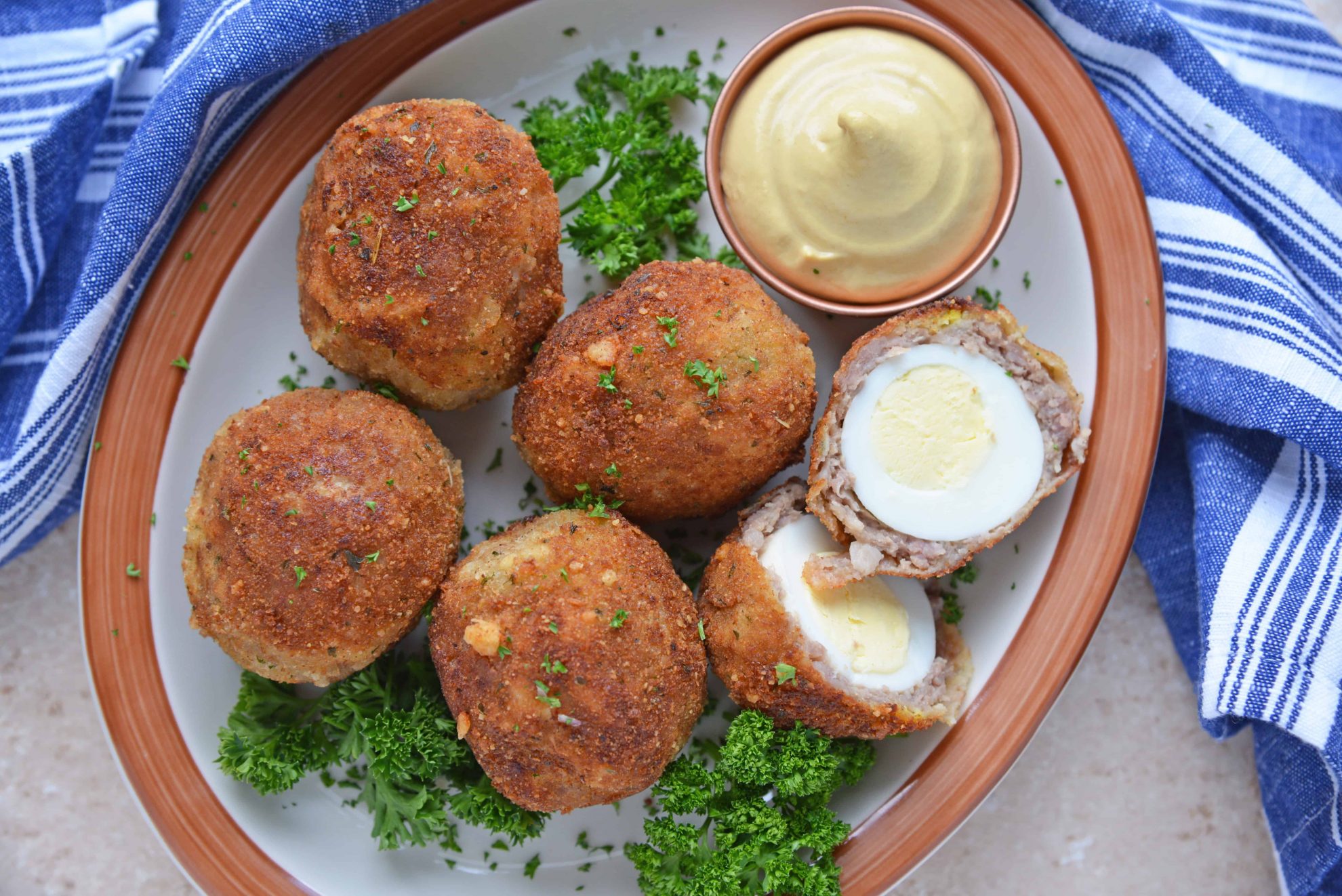 Overhead of Scotch eggs