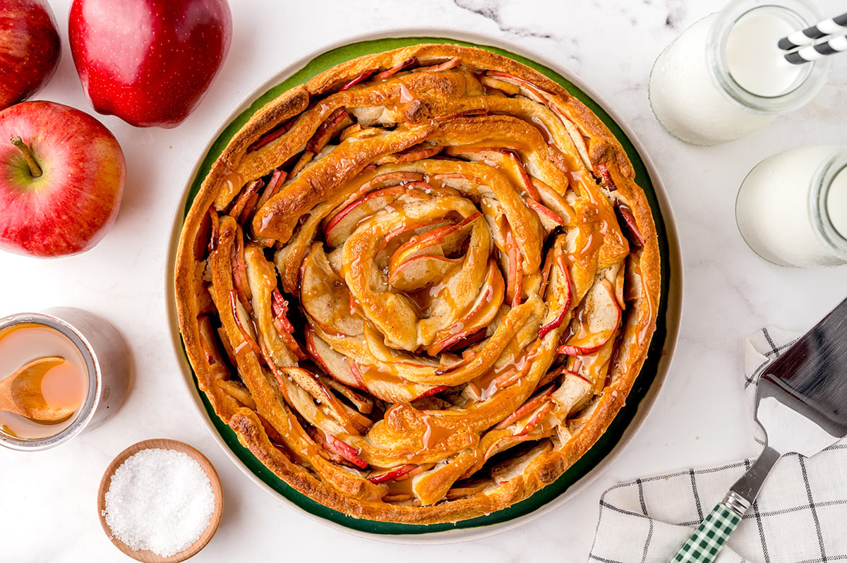 overhead of apple coffee cake