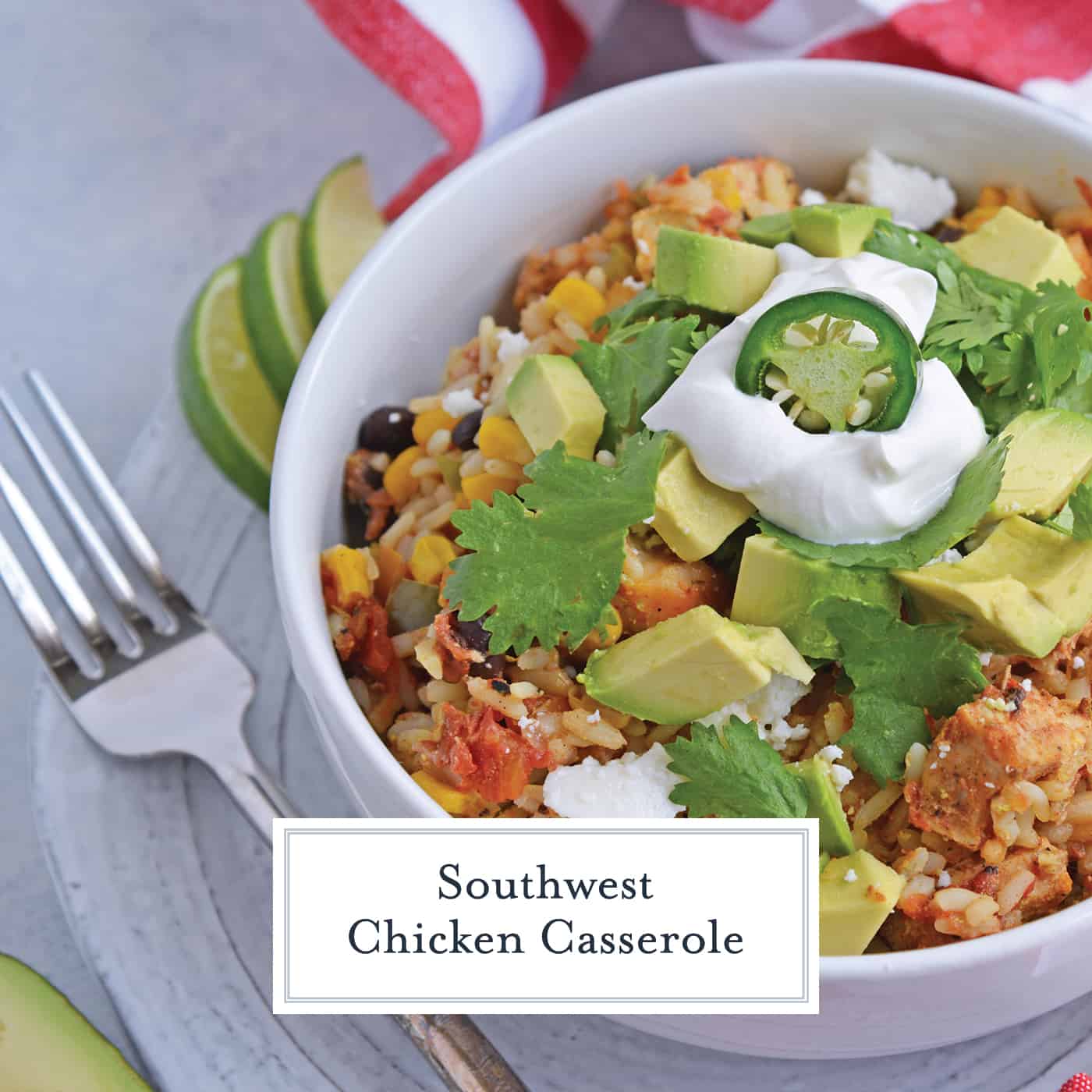 Southwest Chicken Casserole is an easy one-dish meal using chicken, rice, black beans, tomato, corn and southwest spices. #chickencasserole #onedishchickenrecipe www.savoryexperiments.com