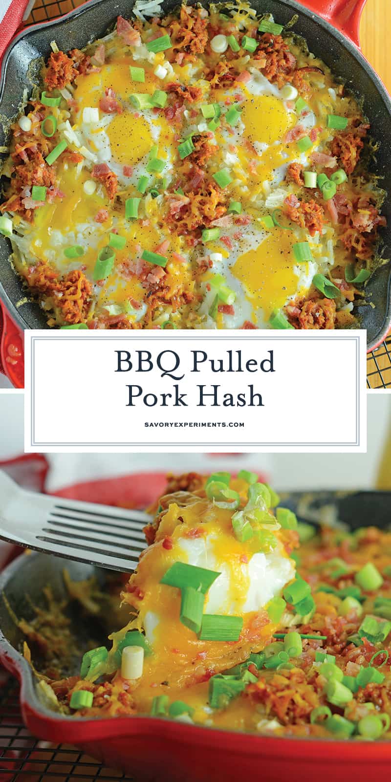 BBQ Pulled Pork Hash is my hands down, favorite Sunday brunch recipe. Ready in only 15 minutes and easily modified, it is simple and tasty. #bbqpulledpork #breakfasthash www.savoryexperiments.com 