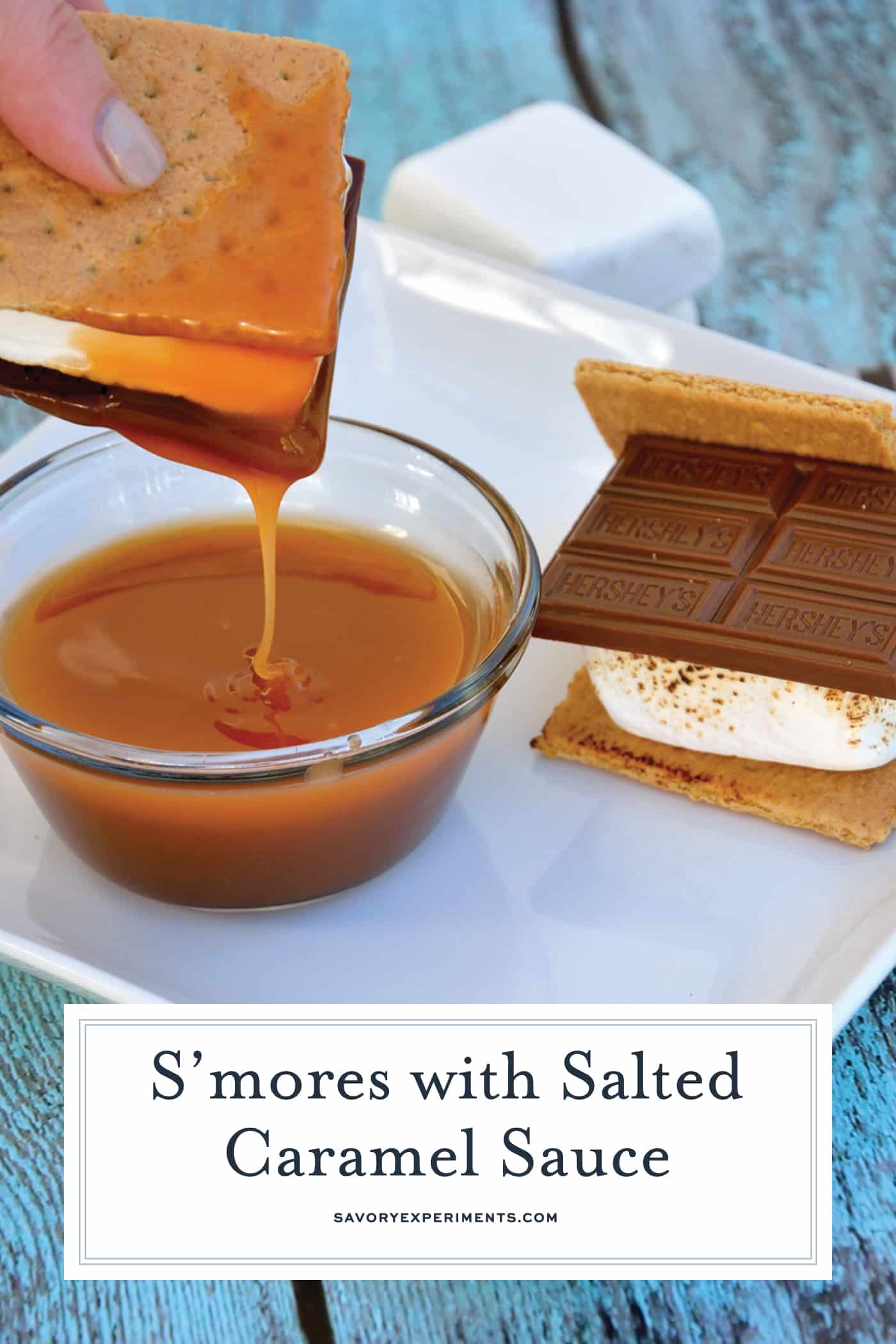 How do you take a traditional s'mores recipes and take it up a notch? Add salted caramel sauce! #smoresrecipe www.savoryexperiments.com
