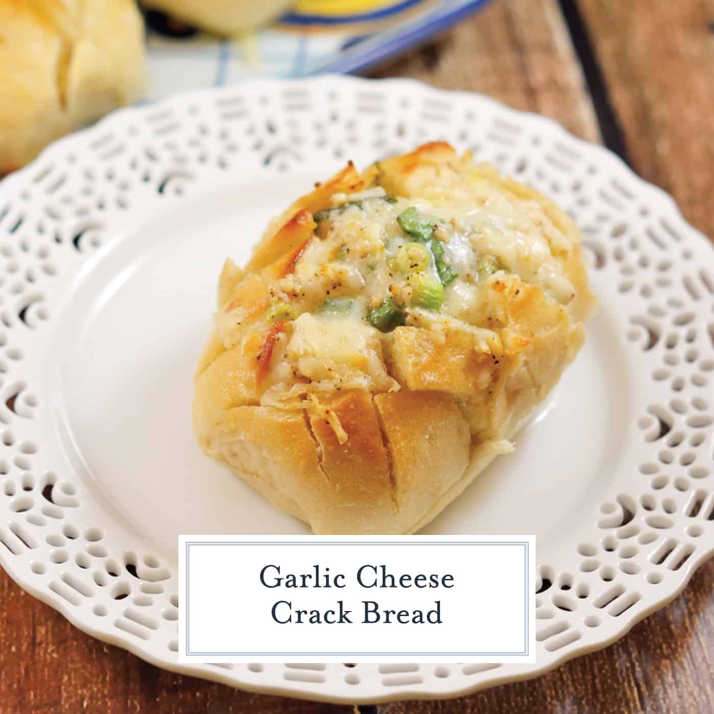 Individual Garlic Cheese Crack Bread is bread cut in a crisscross pattern, stuffed with cheese, drenched in  garlic butter and baked to golden perfection. #garlicbread #crackbread www.savoryexperiments.com 