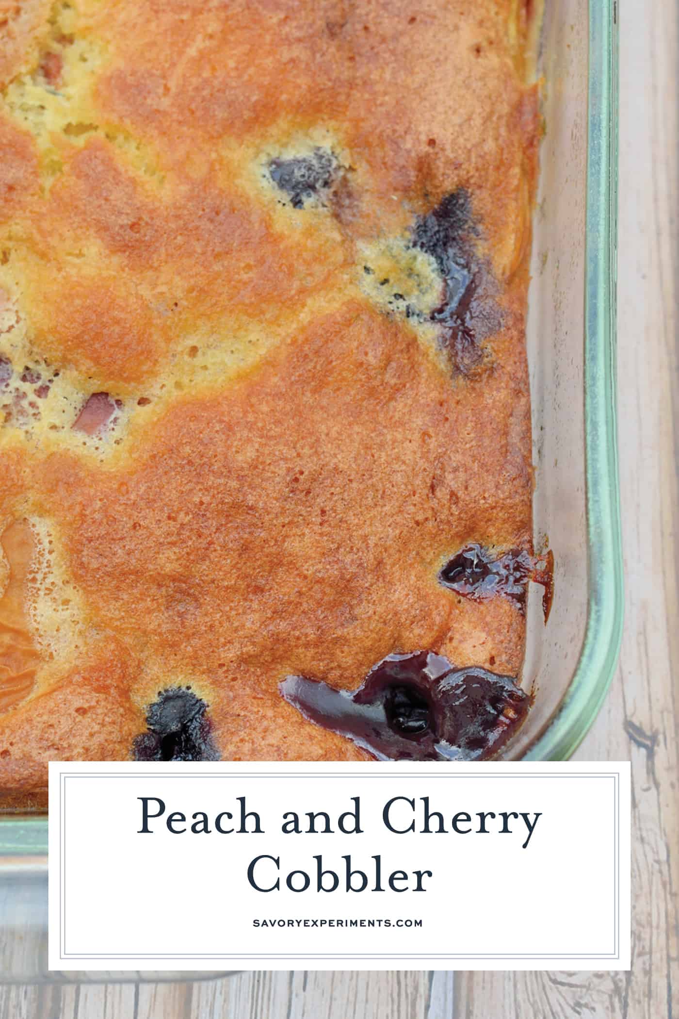 Peach and Cherry Cobbler is an easy cobbler recipe perfect for brunch or dessert. Serve with a scoop of vanilla bean ice cream! #cobblerrecipe #homemadecobbler www.savoryexperiments.com