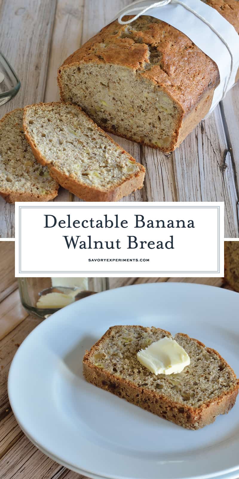 Classic Banana Walnut bread is always a winning way to use up ripe bananas. Fresh out of the oven or freezer friendly, this is the best banana bread recipe out there! #bananabread #bananawalnutbread www.savoryexperiments.com