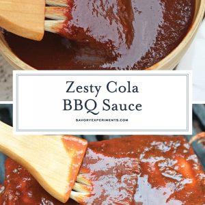 Zesty Cola BBQ Sauce is delicious on anything grilled including chicken, ribs, brisket and pulled pork. It only takes 10 minutes to make! #colabbqsauce #homemadebbqsauce www.savoryexperiments.com