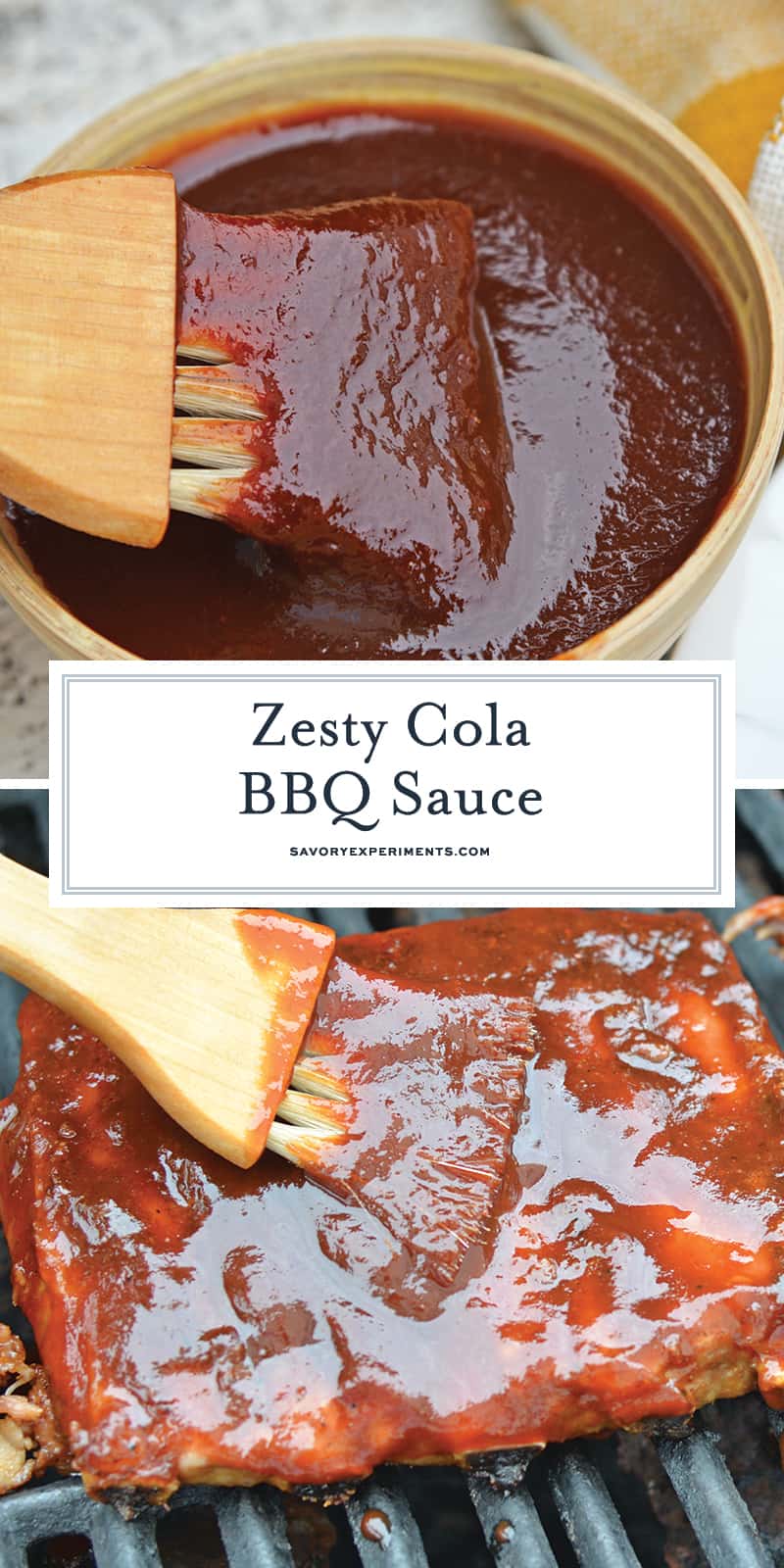 Zesty Cola BBQ Sauce is delicious on anything grilled including chicken, ribs, brisket and pulled pork. It only takes 10 minutes to make! #colabbqsauce #homemadebbqsauce www.savoryexperiments.com