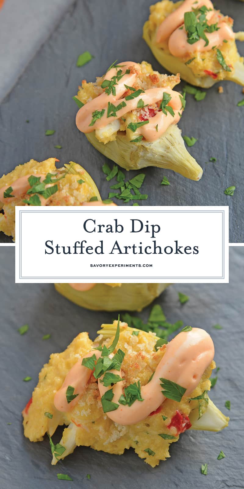 collage of Crab Dip Stuffed Artichoke Hearts