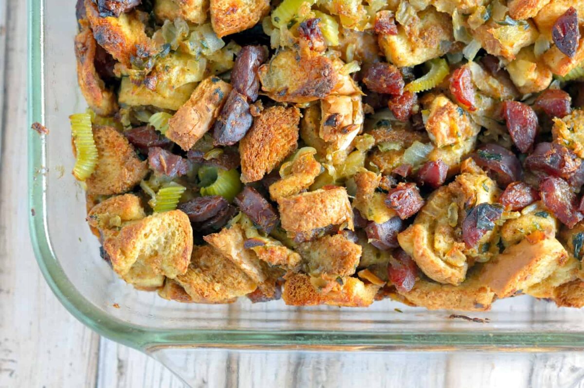 close up of chinese sausage stuffing 