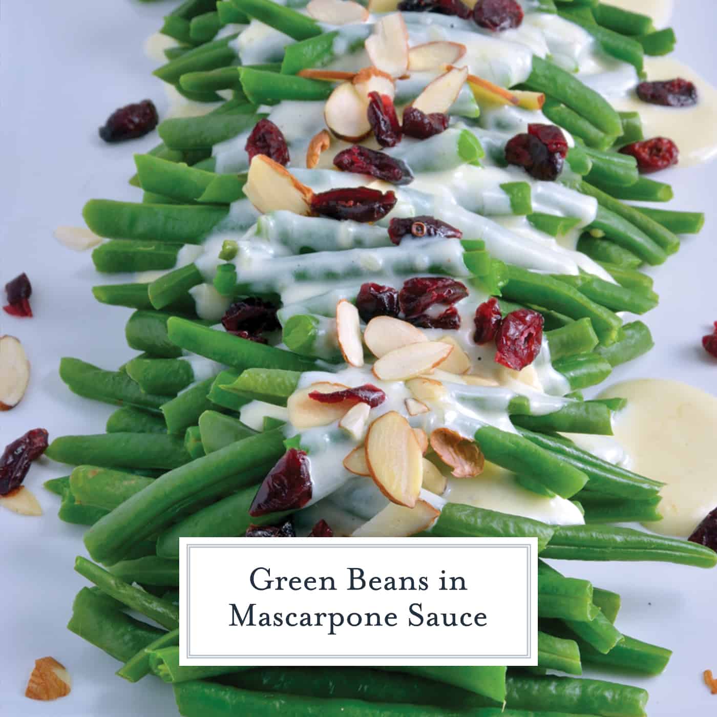 Green Beans in Mascarpone Cream Sauce is a sophisticated and delicious update to the old green bean casserole. It is sure to become a family favorite. #greenbeans #mascarponecreamsauce www.savoryexperiments.com