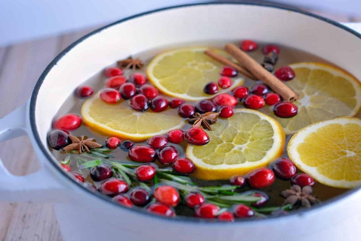 Stovetop Potpourri is a simple way to crank up the holiday cheer in your home using ingredients you probably already have in your refrigerator.  #aromatics #stovetoppotourri www.savoryexperiments.com