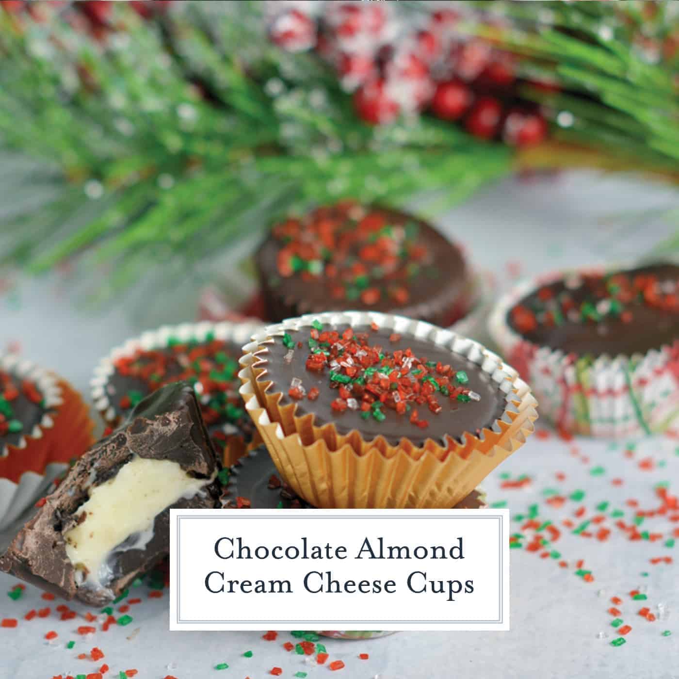 Dark Chocolate Almond Cream Cheese Cups are my secret no-bake dessert weapon. In only 15 minutes and 5 ingredients you will have your new favorite dessert. #nobakedesserts #cheesecakecups www.savoryexperiments.com 