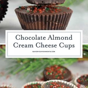 Dark Chocolate Almond Cream Cheese Cups are my secret no-bake dessert weapon. In only 15 minutes and 5 ingredients you will have your new favorite dessert. #nobakedesserts #cheesecakecups www.savoryexperiments.com