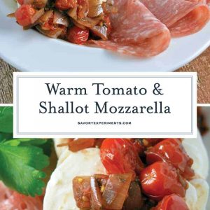 What is the best type of appetizer? One that only uses 6 ingredients and is ready in 20 minutes, like Warm Tomato and Shallot Mozzarella Cheese! #easyappetizers #mozzarellaappetizers #makeaheadappetizers www.savoryexperiments.com