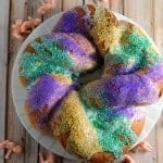 Overhead view of Mardi Gras King Cake