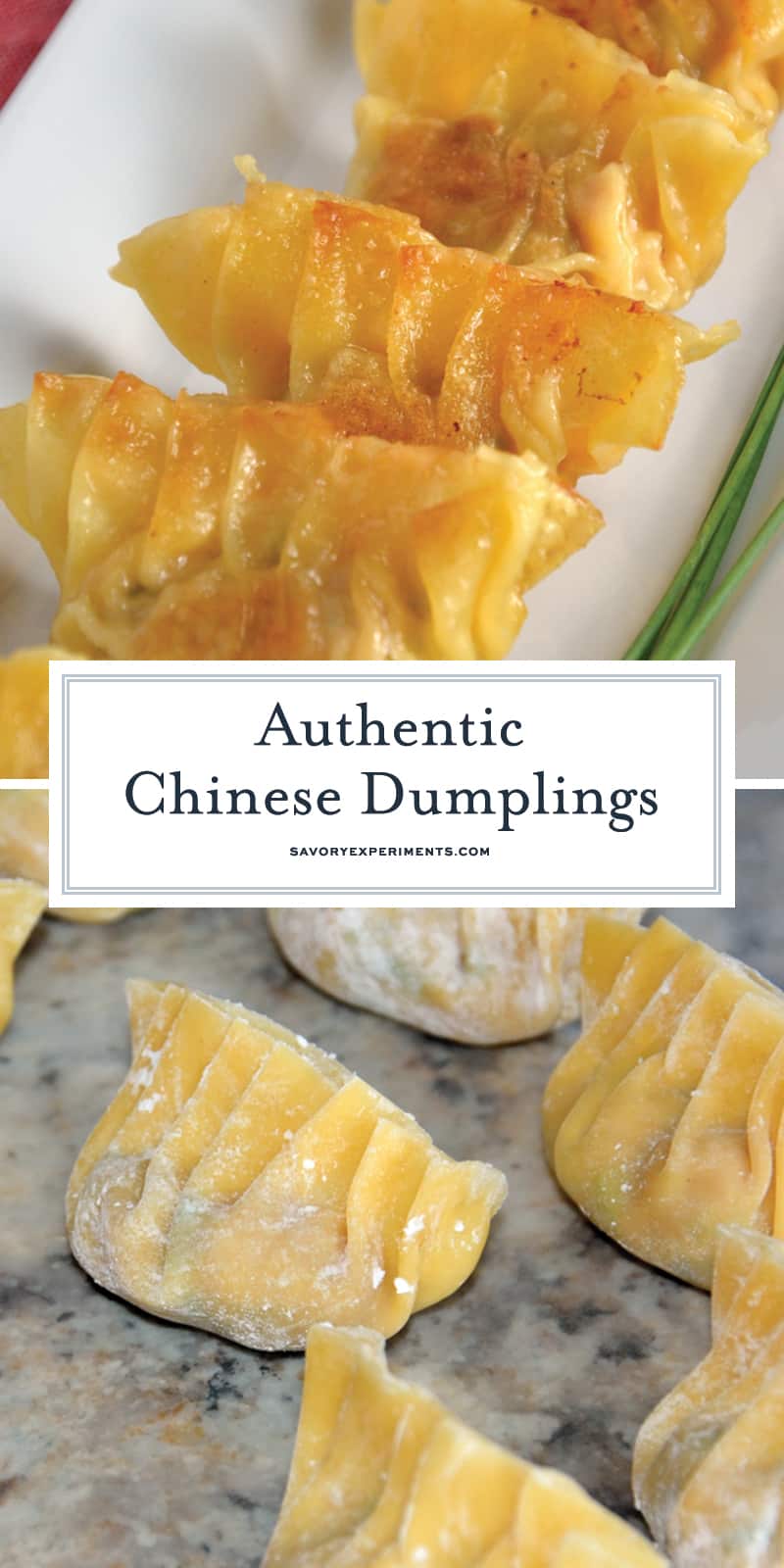 Authentic Chinese Dumplings is a recipe straight from a Chinese restaurant owner. Learn how to make perfect little folds and the fry and steam techinque of cooking. #chinesedumplings #porkdumplings www.savoryexperiments.com 