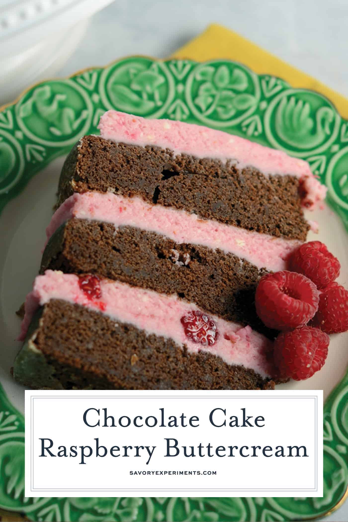 Naked cakes are all the rage right now, so I created a three layer Chocolate Cake with Raspberry Buttercream. Yum! #nakedcakes #chocolatecake #raspberrybuttercream www.savoryexperiments.com