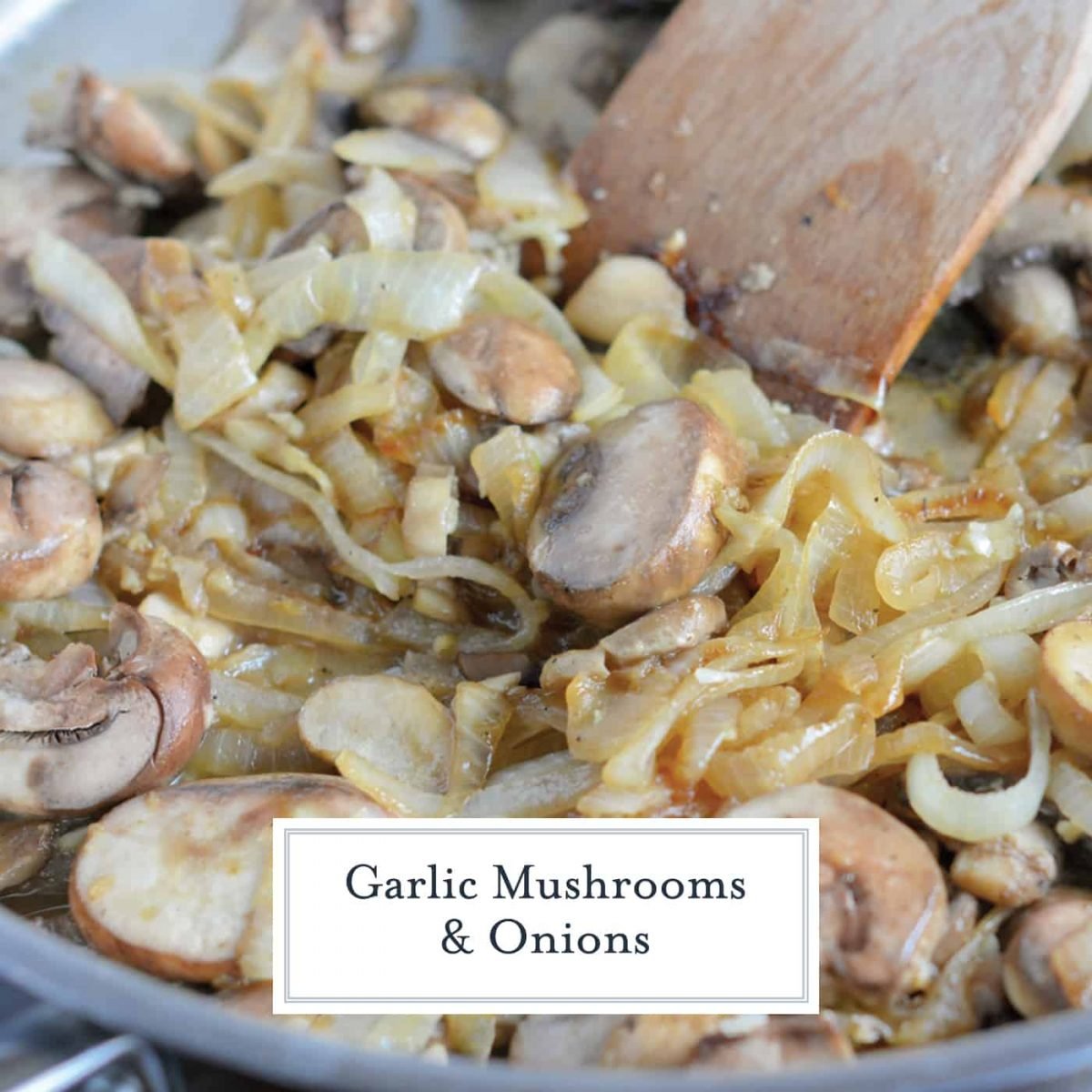 Garlic Mushrooms and Onions are a tasty side dish for any meal. Mushrooms and onions sauteed with fresh garlic and maitre d'hotel butter. #garlicmushrooms #easysidedishes www.savoryexperiments.com