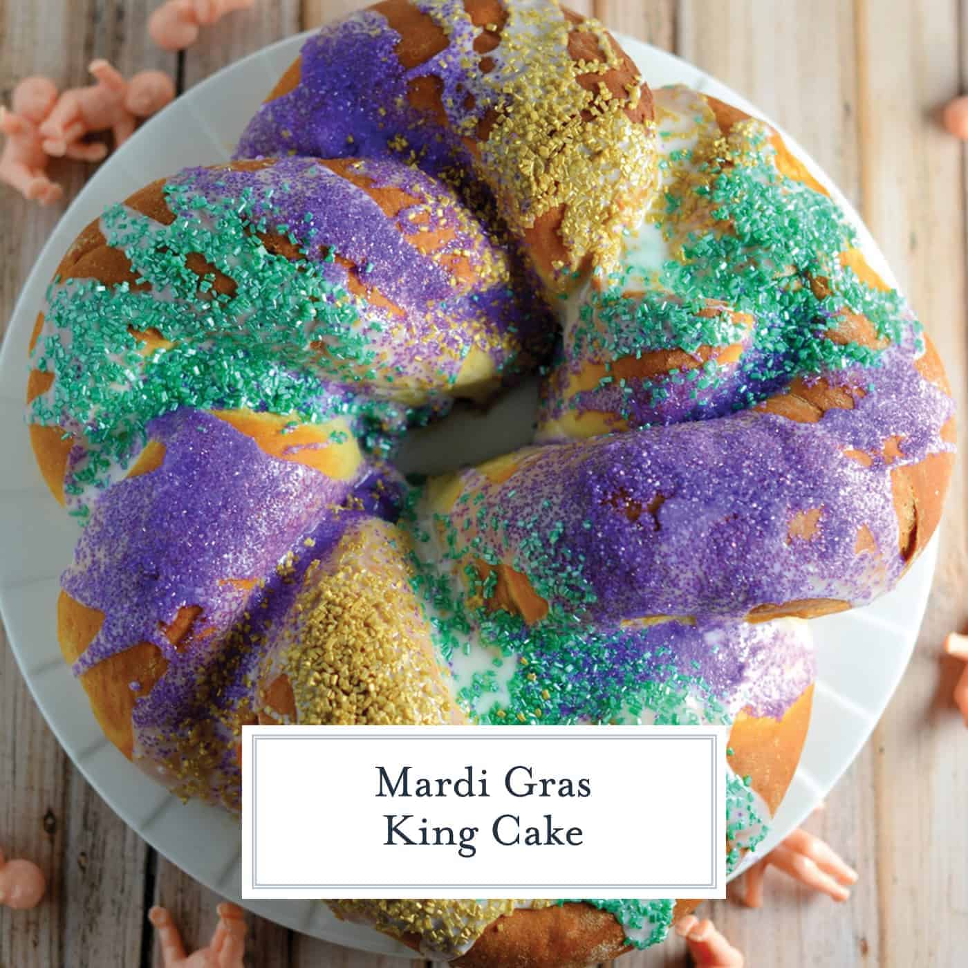 Make your own braided King Cake for Mardi Gras, complete with brown sugar pecan filling, icing, festive colors and one plastic baby. #mardigras #kingcake #fattuesday www.savoryexperiments.com