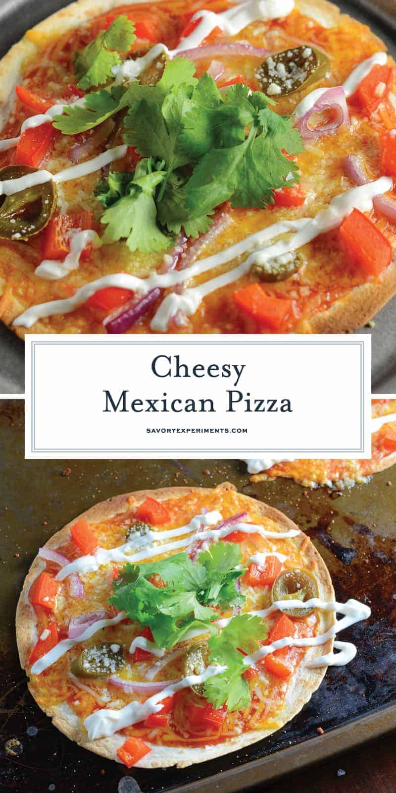 Mexican Pizza is the best meal and snack recipe ever! With just a small handful of ingredients, Mexican Pizza is a perfect party idea. #mexicanpizza #partyfood www.savoryexperiments.com