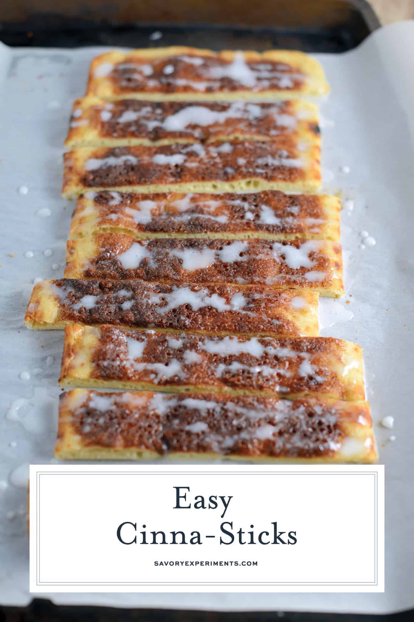 Cinna-Sticks are super easy dessert or snack recipe using flatbreads, a simple cinnamon sugar mixture and powdered sugar glaze. Kids just love them! #cinnasticks #easydessertrecipes #dessertsforkids www.savoryexperiments.com