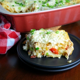 Green Chile Chicken Lasagna Recipe- it’s like a green chile enchilada chicken casserole and a lasagna recipe with ricotta smashed together. One of my best Hatch green chile recipes, it will soon be your favorite weeknight meal using pre-cooked chicken and no-bake lasagna noodles, it comes together in a snap! www.savoryexperiments.com