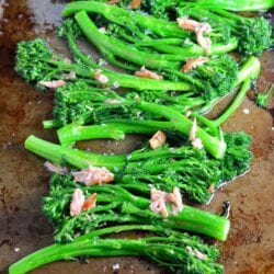 Red Wine Broccolini Recipe- Roasted broccolini recipe using garlic, tangy red wine, sea salt and pepper. Super simple side dish, but oh, so good! www.savoryexperiments.com