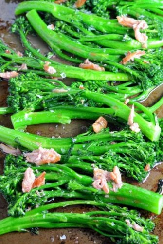 Red Wine Broccolini Recipe- Roasted broccolini recipe using garlic, tangy red wine, sea salt and pepper. Super simple side dish, but oh, so good! www.savoryexperiments.com