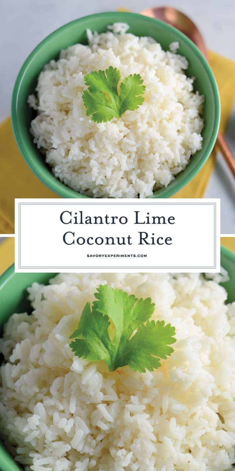 Cilantro Lime Coconut Rice uses coconut milk, fresh lime and cilantro for the best sticky rice recipe ever! Pairs with any Asian dish. #coconutrice #stickyrice #jasminerice www.savoryexperiments.com 