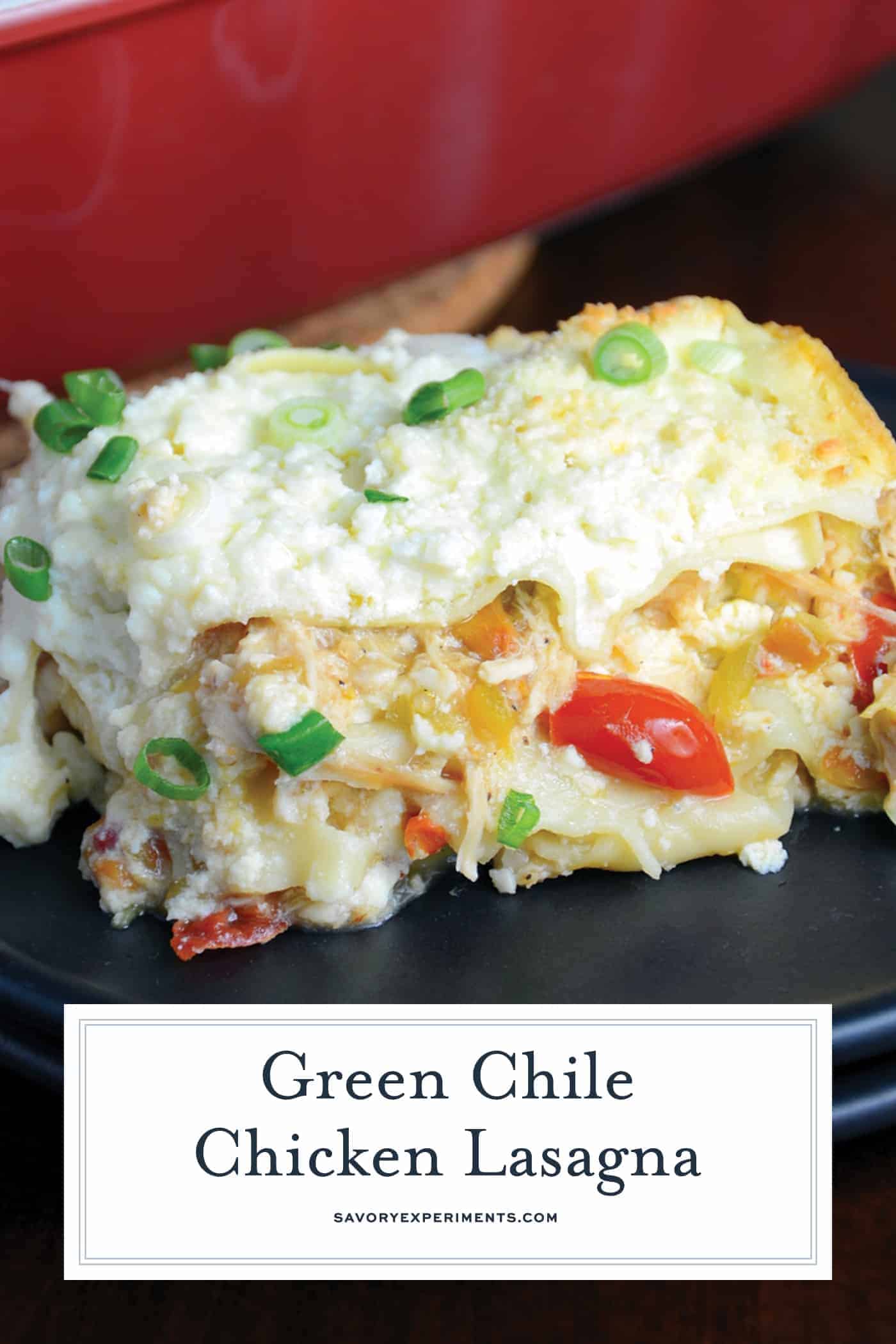 Green Chile Chicken Lasagna is a make-ahead and freezer friendly meal layering no-bake lasagna noodles with shredded chicken, spices, green chiles and lots of cheese! #chickenlasagna #mexicanlasagna www.savoryexperiments.com
