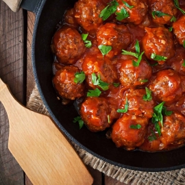 meatballs in a cast iron skillet