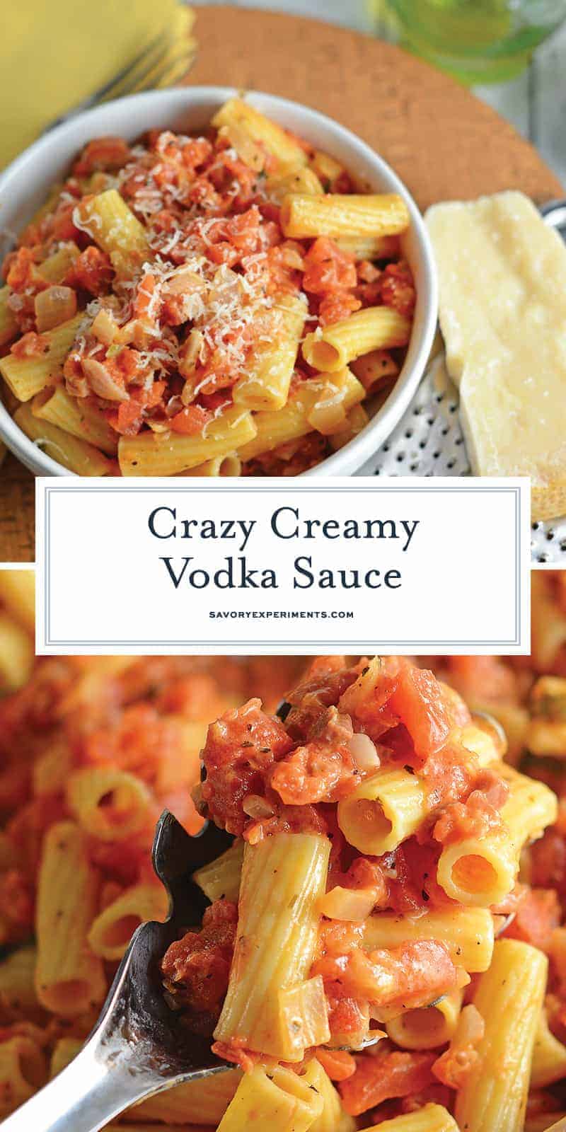 Creamy Vodka Sauce is an easy pasta sauce recipe pancetta, tomatoes and cream. Serve over your favorite pasta like Penne alla Vodka! #vokdasauce #penneallavodka www.savoryexperiments.com 