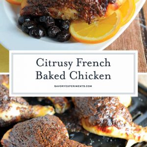 Orange Marmalade with orange, tarragon and olives make this delicious, sticky crust for French Baked Chicken. Use on chicken halves or chicken breasts for a delicious French dinner recipe. #frenchchicken #bakedchickenrecipe www.savoryexperiments.com