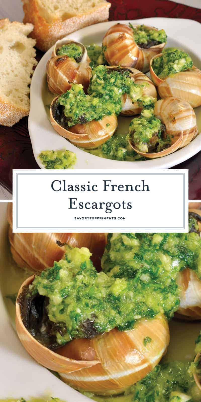 A recipe for Classic French Escargot with a parsley garlic butter in a shell or covered in puff pastry, make them however you'd like! #howtomakeescargot #frenchescargot www.savoryexperiments.com 