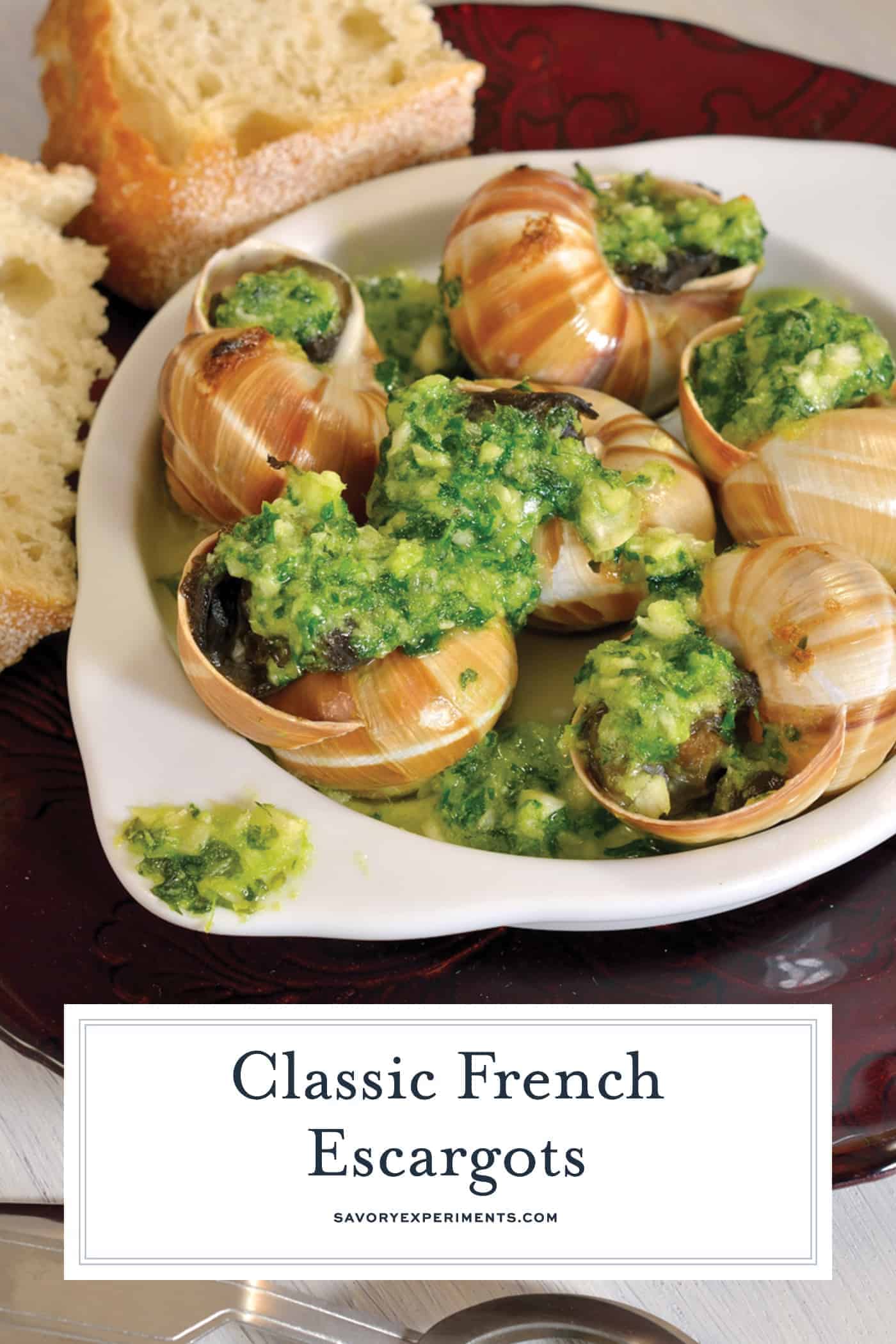 A recipe for Classic French Escargot with a parsley garlic butter in a shell or covered in puff pastry, make them however you'd like! #howtomakeescargot #frenchescargot www.savoryexperiments.com