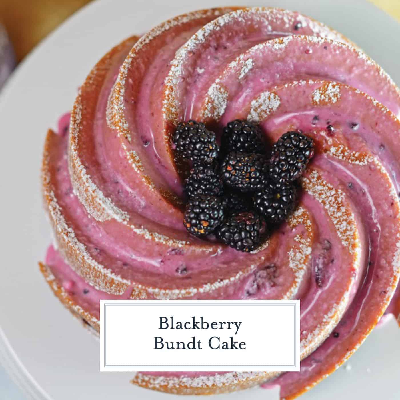 Blackberry Bundt Cake is a pound cake base using ginger ale and fresh blackberries for color, flavor and fluffiness. Top with a powdered sugar blackberry glaze for this heavenly dessert recipe. #bundtcakerecipe #blackberryrecipes www.savoryexperiments.com