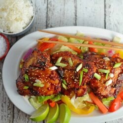 Spicy Korean BBQ Chicken Recipe- this SPICY marinade is the same as you get at your favorite Korean BBQ joint. Red chile pepper base with a sweet after taste. Great on the grill or in stir fry. www.savoryexperiments.com