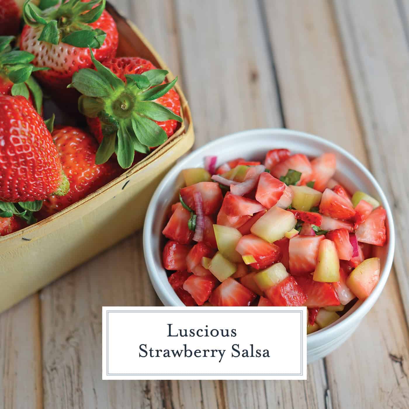 This Strawberry Salsa recipe uses sweet strawberries with cooling cucumber, red onion, basil and zesty white wine vinegar for a juicy dip or condiment. #homemadesalsa #fruitsalsa #strawberrysalsa www.savoryexperiments.com 