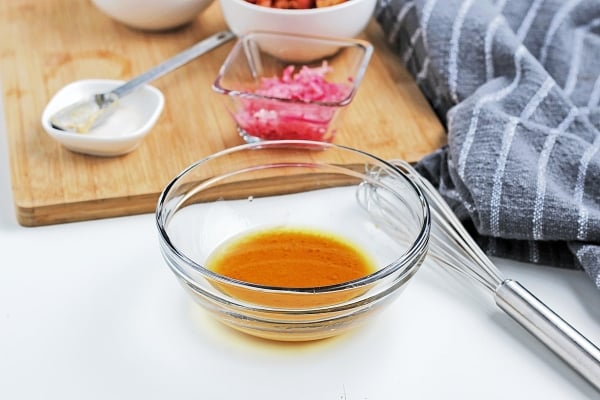 potato salad dressing in a small glass bowl