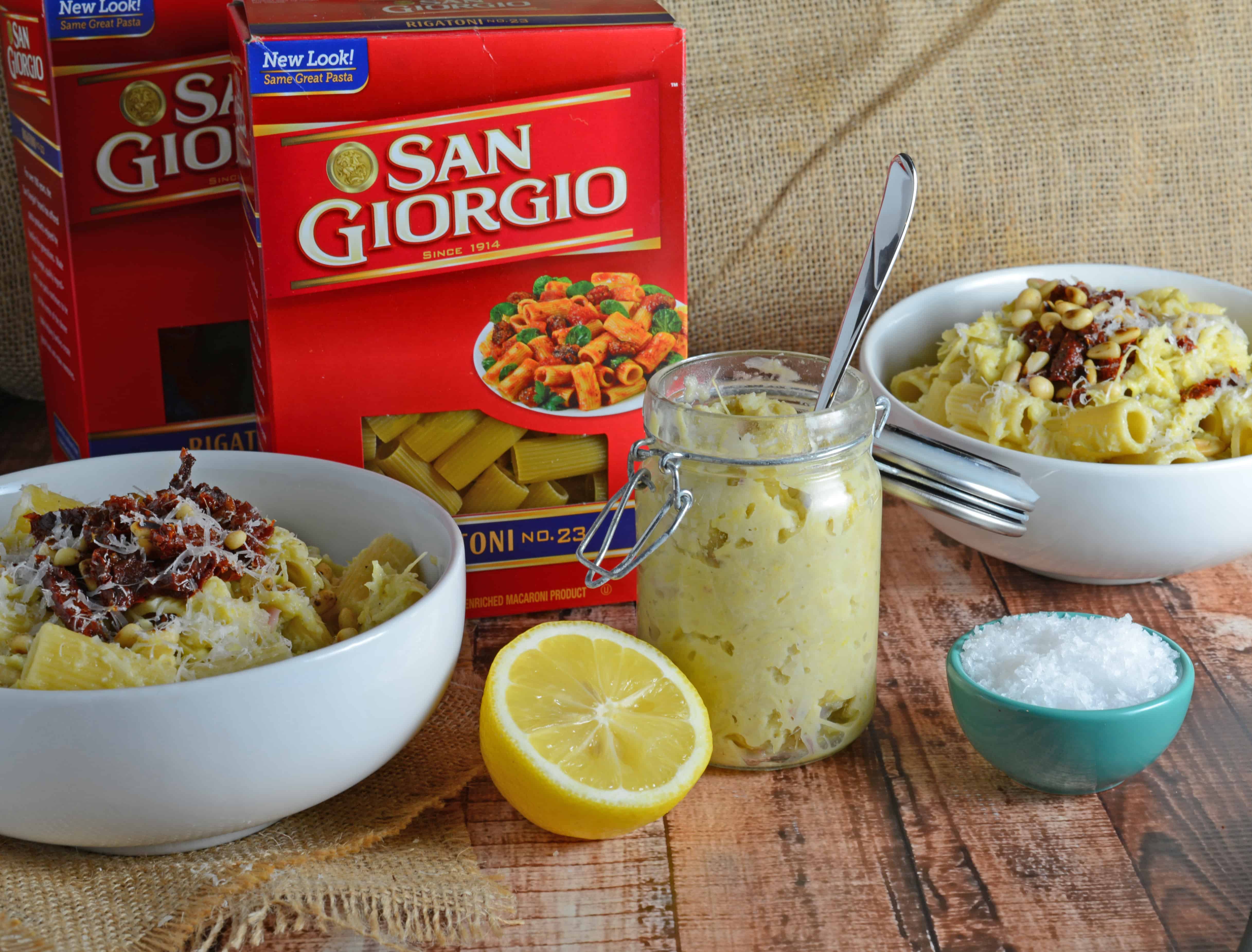 Lemony Artichoke Pesto is a fresh and punchy sauce perfect for summer meals and pasta. Takes only minutes to make, stores and freezes well and makes an excellent gift. Top with pine nuts, sun dried tomatoes and Parmesan Reggiano cheese. www.savoryexperiments.com