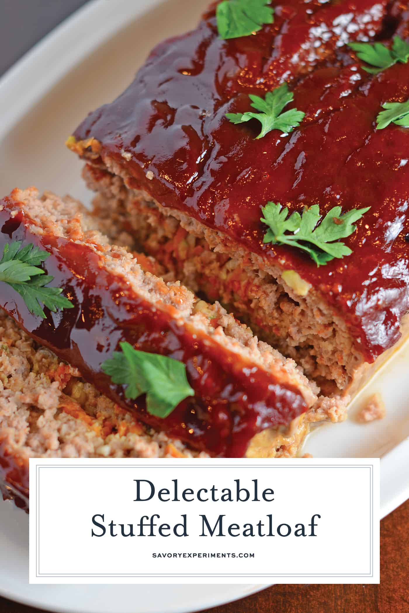 Overhead of veggie stuffed meatloaf