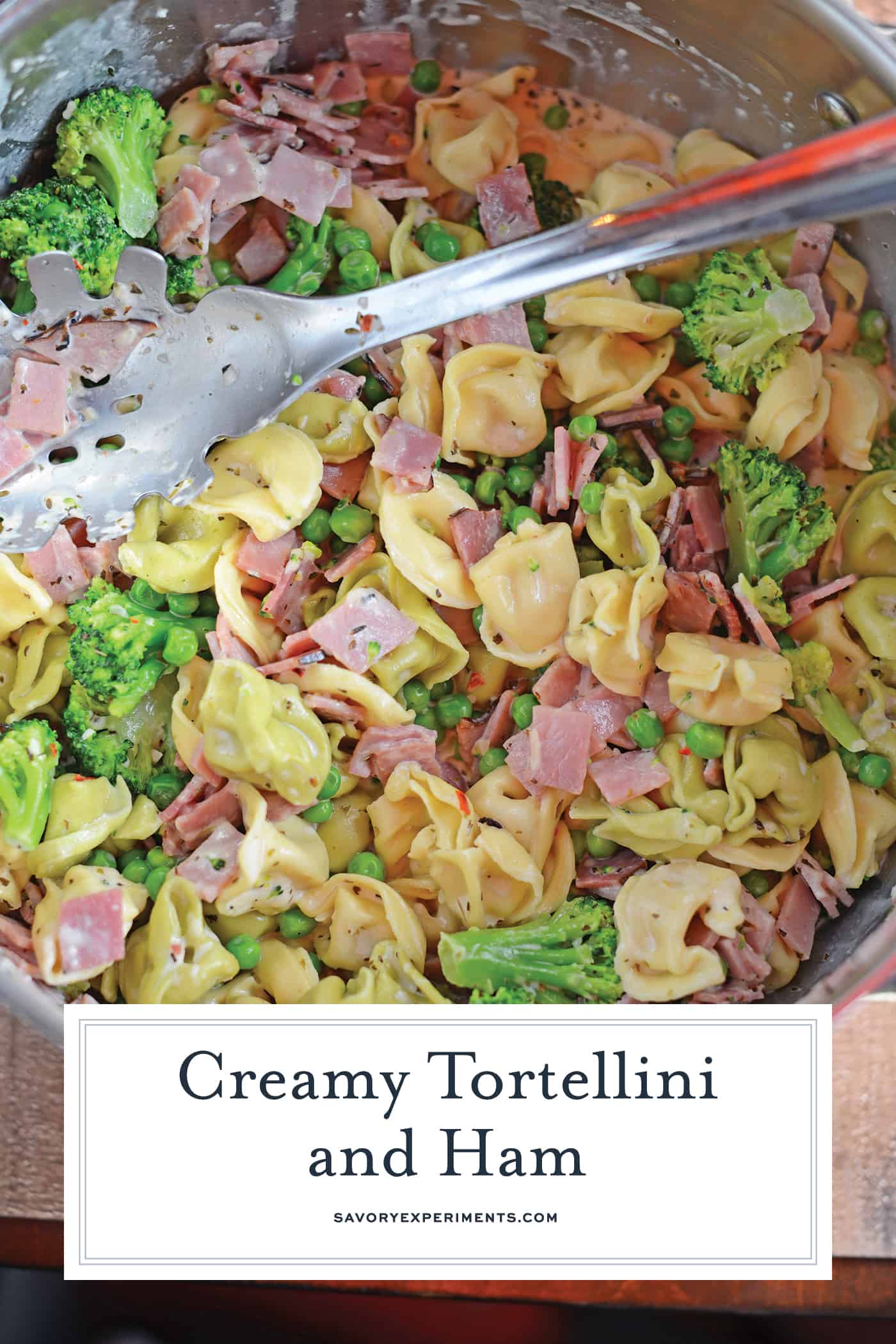 Overhead of ham and cheese tortellini recipe