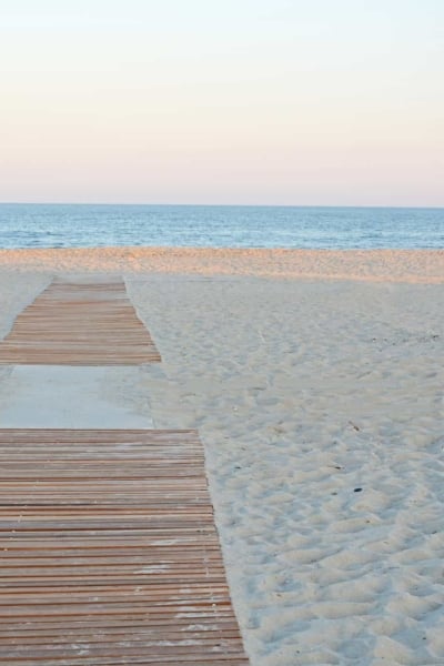 A sandy beach next to the ocean