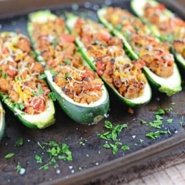 Grilled Turkey Zucchini Boats Recipe - Looking for grilling recipes? Turkey stuffed zucchini makes the perfect healthy dinner! One of the best zucchini recipes I’ve ever made.