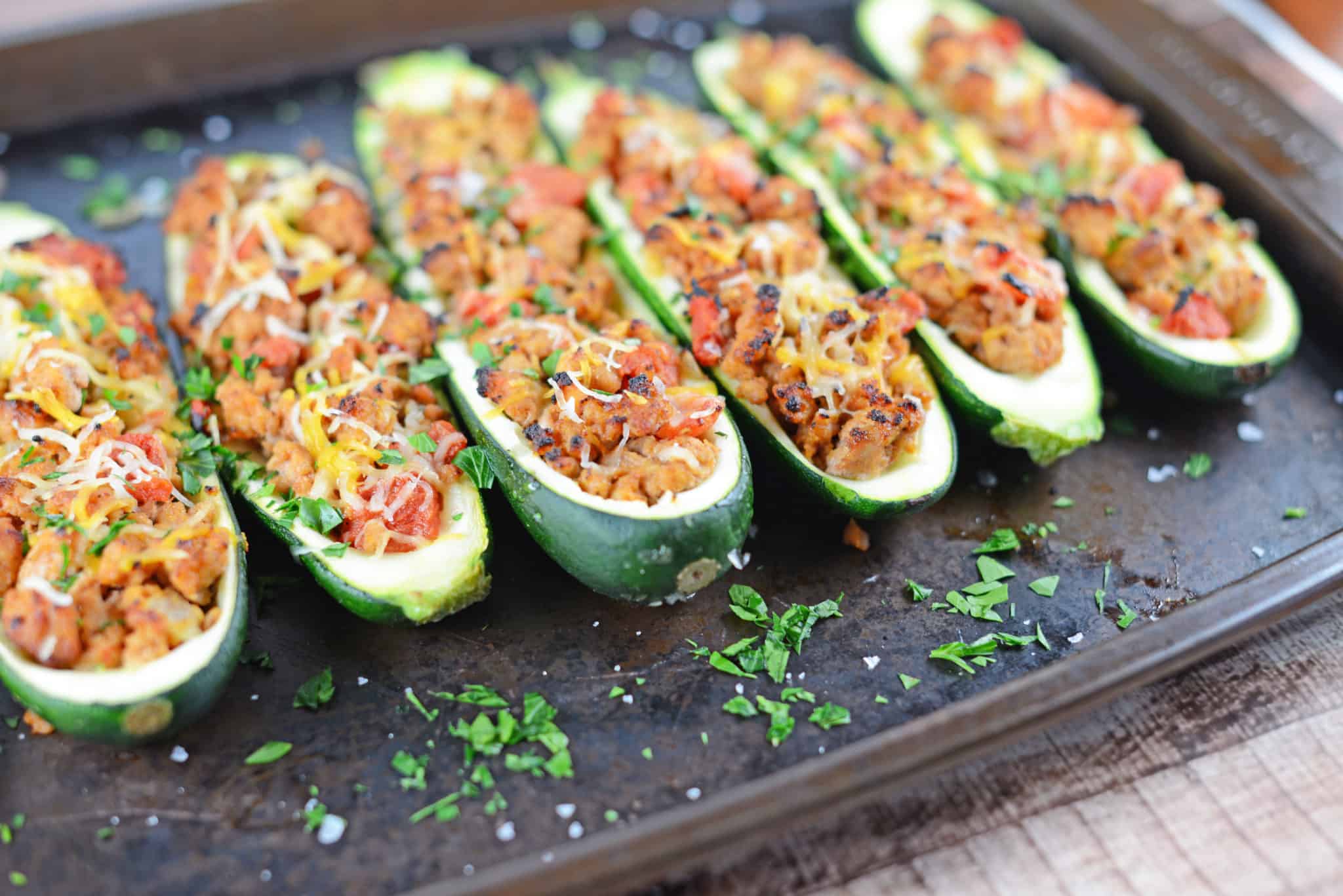 Grilled Turkey Zucchini Boats Recipe - Looking for grilling recipes? Turkey stuffed zucchini makes the perfect healthy dinner! One of the best zucchini recipes I’ve ever made.