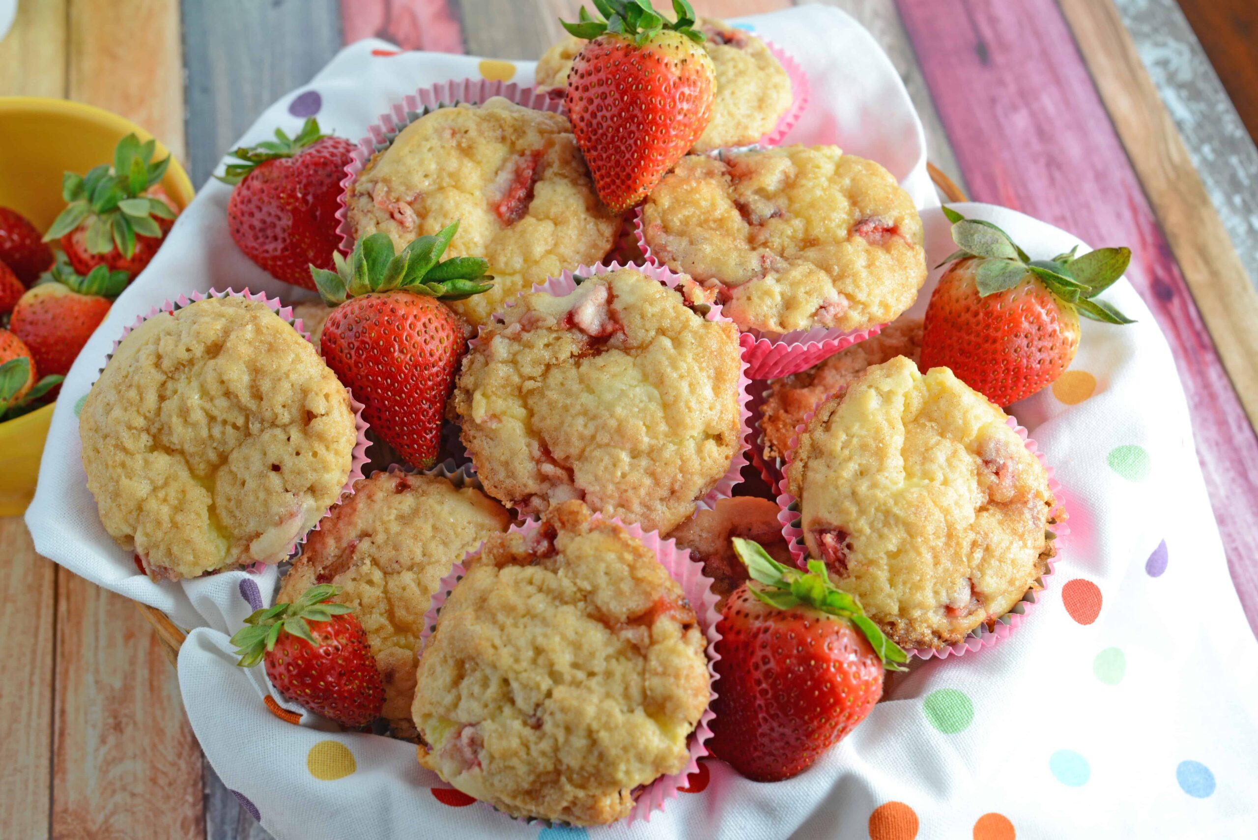 Strawberry Cream Cheese Muffins-- like eating strawberries 'n cream cupcakes for breakfast!! Strawberry shortcake, in a muffin, super moist and creamy using fresh or frozen strawberries. www.savoryexperiments.com